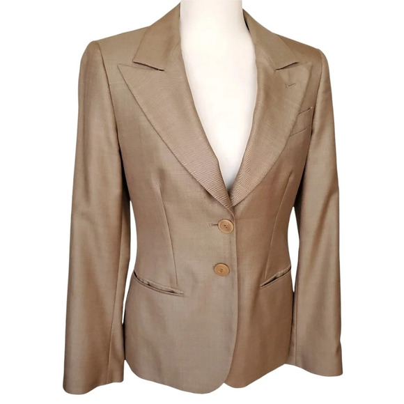 Giorgio Armani Wool Silk Blazer Womens Size 38 Beige Tan Lined Jacket 2 Button - Picture 7 of 16